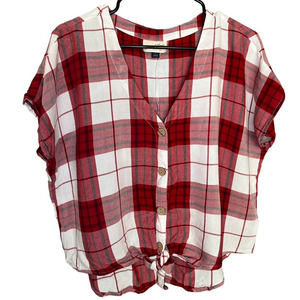 UNIVERSAL THREAD Plaid Womens Shirt Size Large Short Sleeve Button Up Shirt